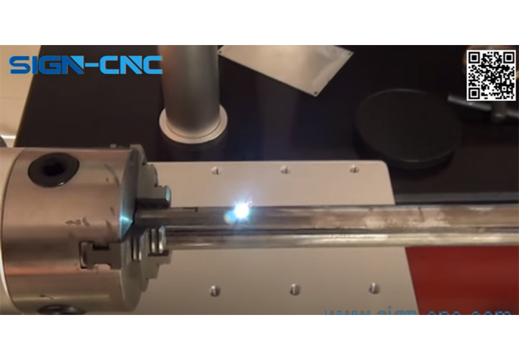 SIGN-CNC metal laser marking machine engraving on cylinder materials, steel pip marking